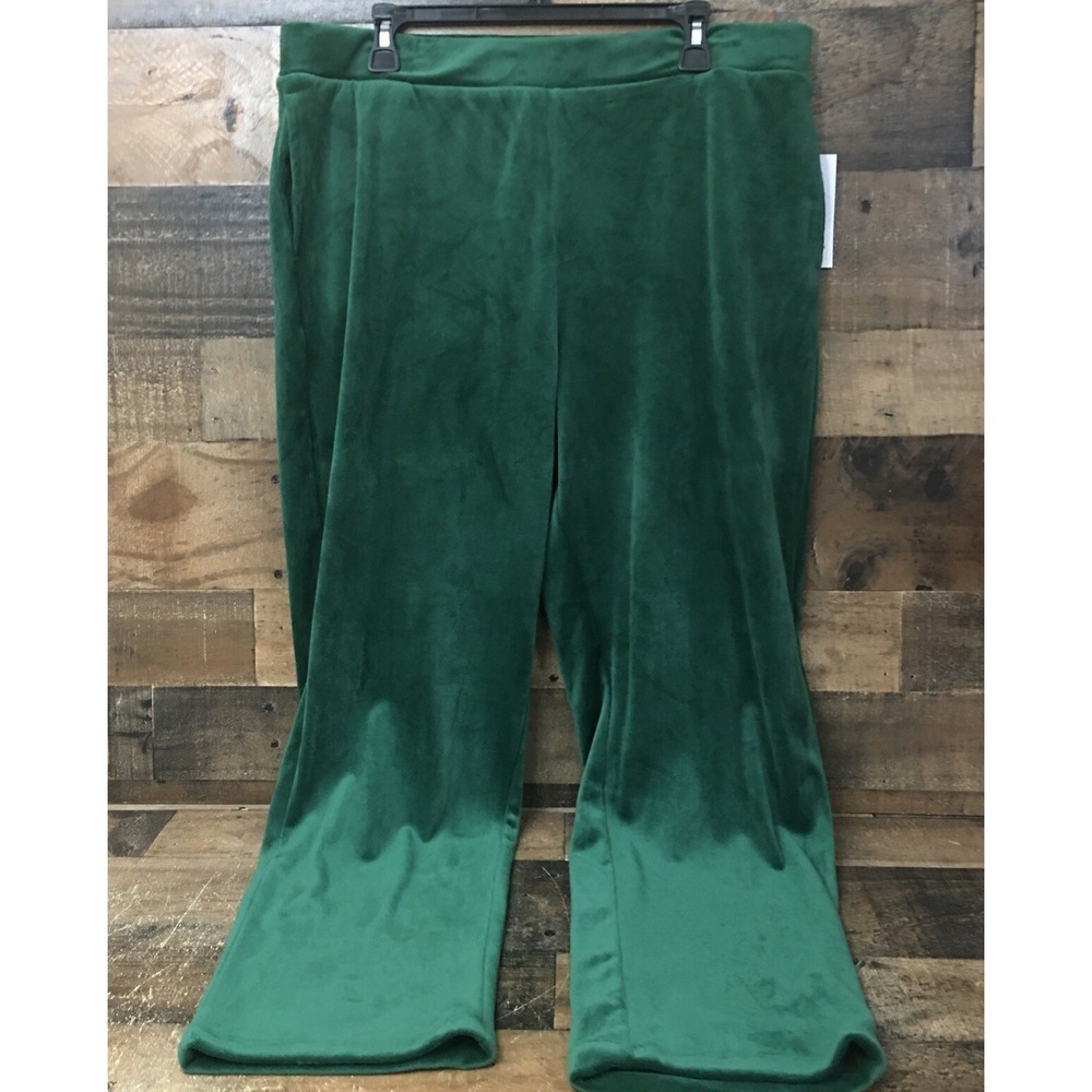 NWT Pull On Pants Large Velour Elastic Waist Cozy Core Athleisure Kelly Green